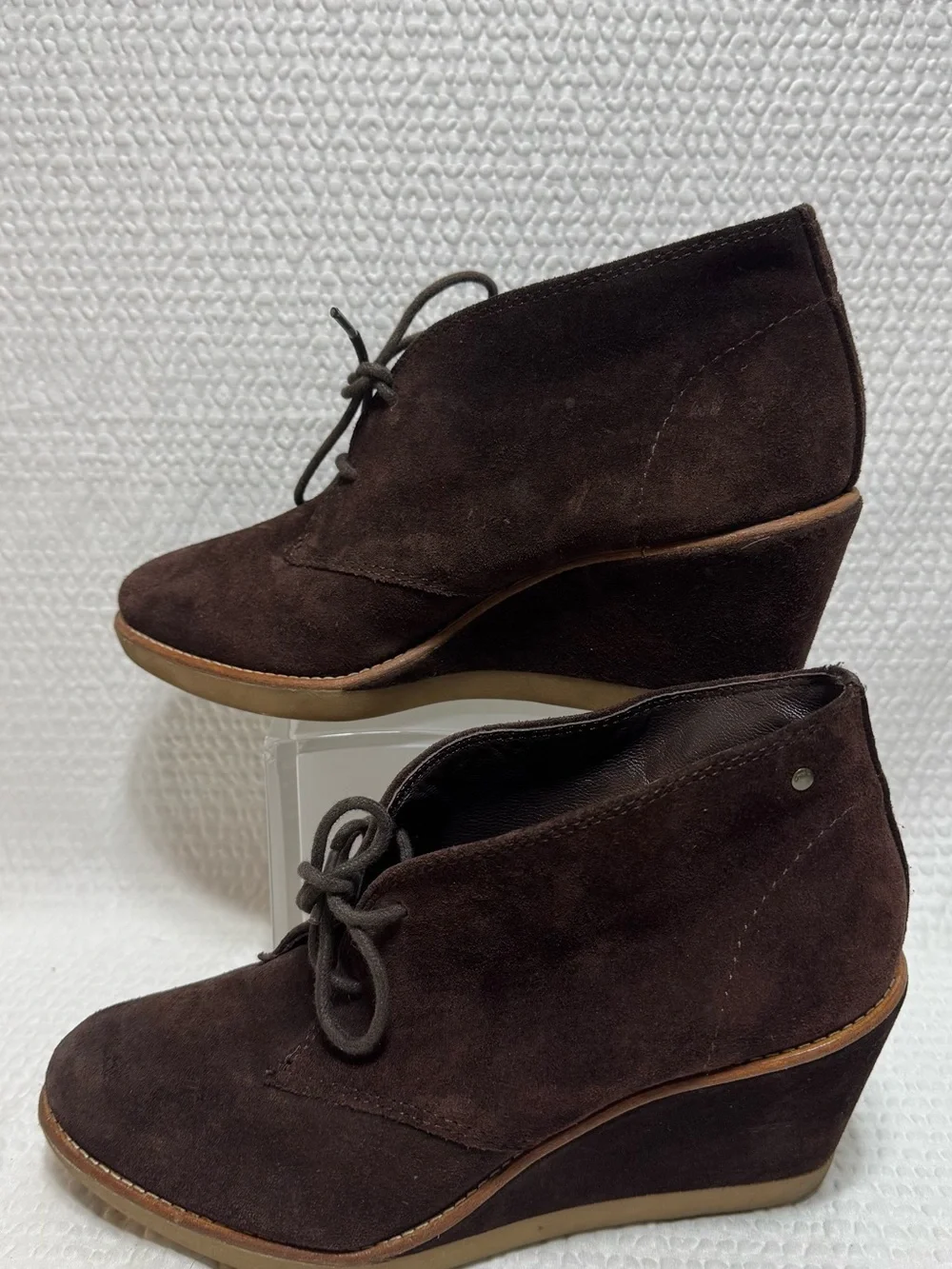 Coach Women's Suede Wedge Ankle Booties - Dark Brown lace up